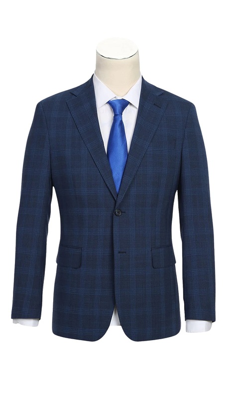 English Laundry Mens Suit EL72-50-412-BLUE ( Airforce Blue Plaid Wool Suit )