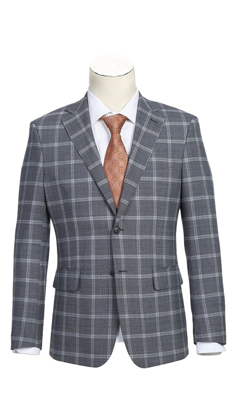 English Laundry Mens Suit EL72-60-092-GRY ( Plaid Notch Wool Suit )