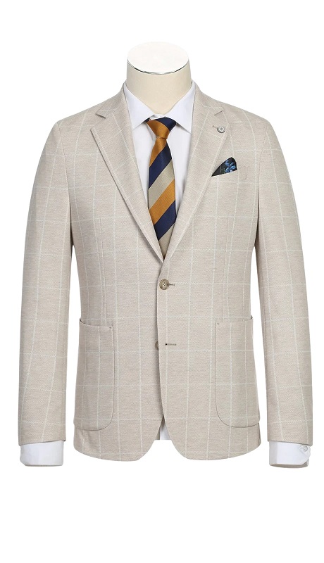 Pellagio Mens Blazer PS23-7-BEIGE-PLAID ( Half Canvas Blazer )
