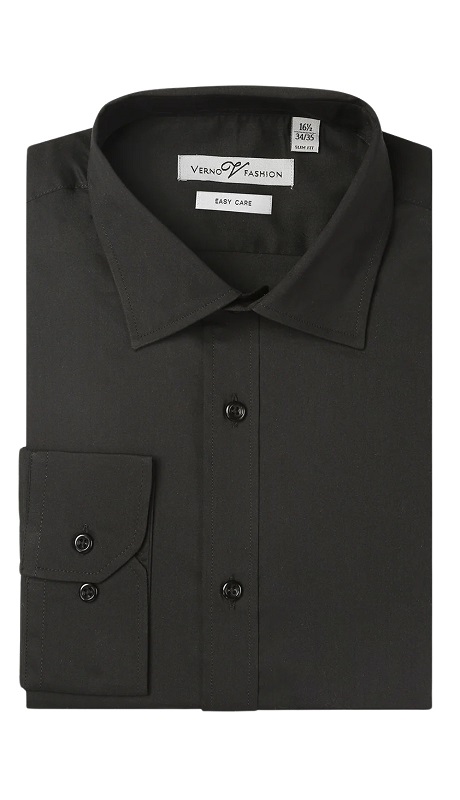 Verno Mens Shirts SS214-BLK ( Slim Fit Cotton Easy Care Dress Shirt )