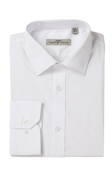 Verno Mens Shirt 14-WHT ( Slim Fit Long Sleeve Stretch Dress Shirt )