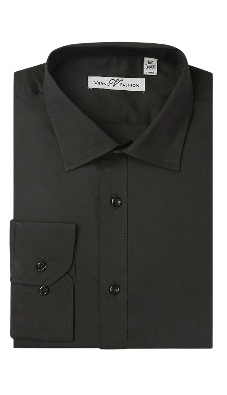 Verno Mens Shirt TCS22-BLK ( Slim Fit Long Sleeve Stretch Dress Shirt )