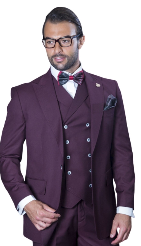 Statement FLORENCE-BURGUNDY-3PC Mens Suit