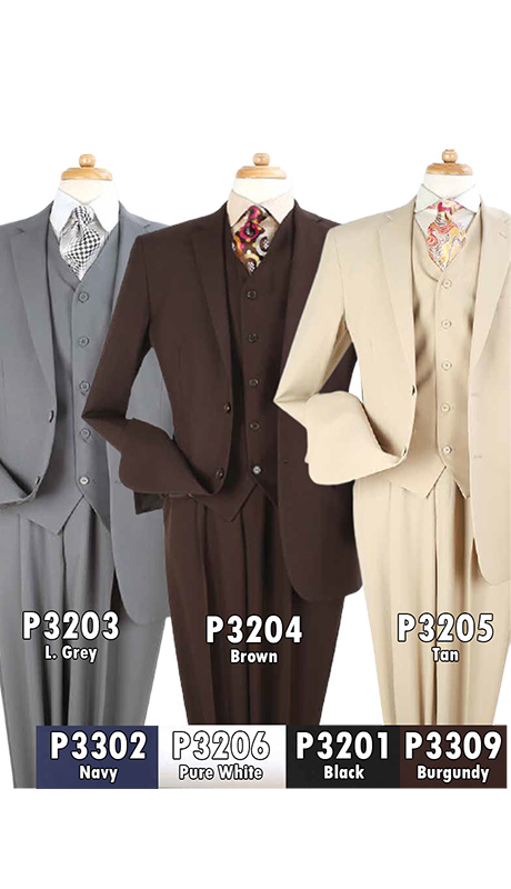 Iconic P3203 ( 3pc Modern Fit Suit Set With Vest, Flat Front Pants, And Side Vents, Super 130's )