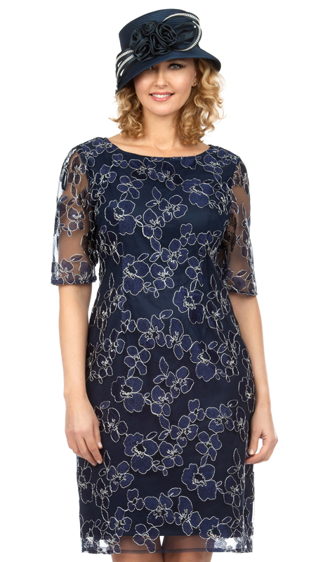 Giovanna D1547-NVS ( 1pc Elbow Length Luxury Lace Dress ) - Hat