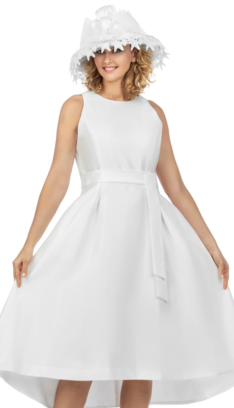 Giovanna D1538-WHT ( 1pc Novelty Sleeveless Full Flare Hi-Lo Dress With Belt ) - Hat