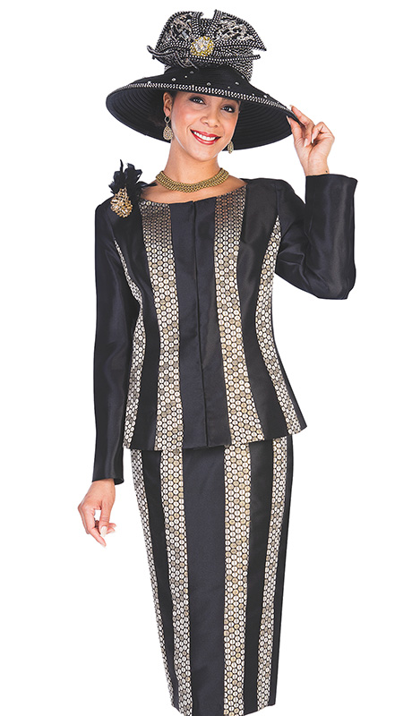 Aussie Austine 5619-H ( 2pc Twill Satin Womens Church Suit With Vertical Honeycomb Stripes )-Hat