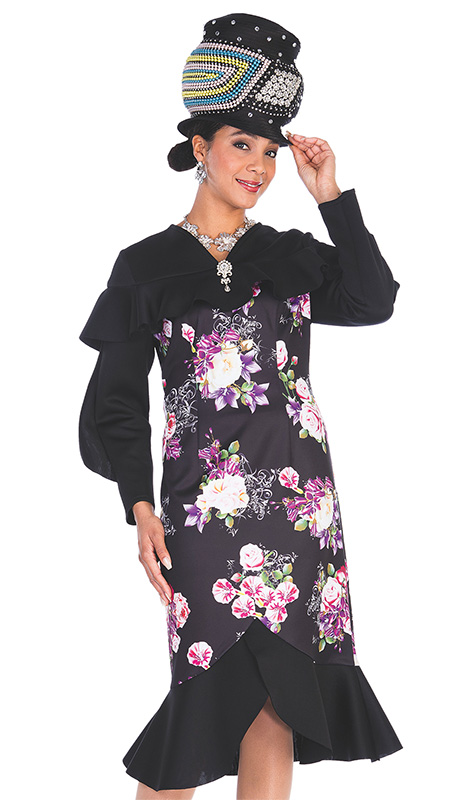 Aussie Austine 5305-H ( 1pc Scuba Knit Womens Church Dress With Floral Design )-Hat