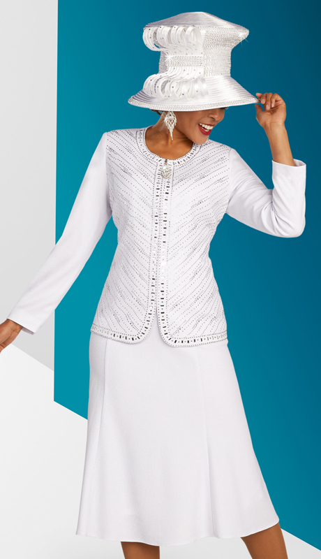 Ben Marc 48306 ( 2pc Knit Womens Suit For Church With Stone Outlined Trim And Abstract Design )-Hat