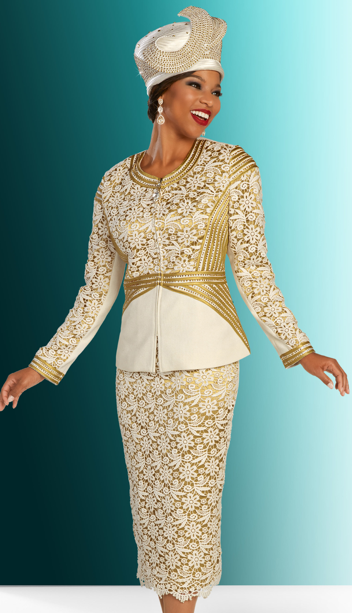 Ben Marc 48308 ( 2pc Knit Womens Church Suit With Floral And Geometric