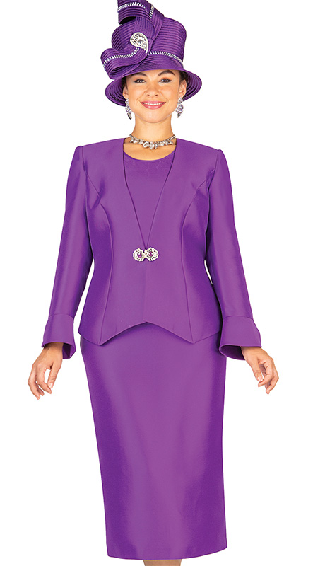 Champagne Italy 5673-H ( 2pc Twill Satin Womens Church Suit With Rhinestone Brooch )-Hat