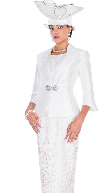 Champagne Italy 5610-H ( 2pc Metallic Lace Womens Church Suit With Light Pink Accents On Skirt )-Hat