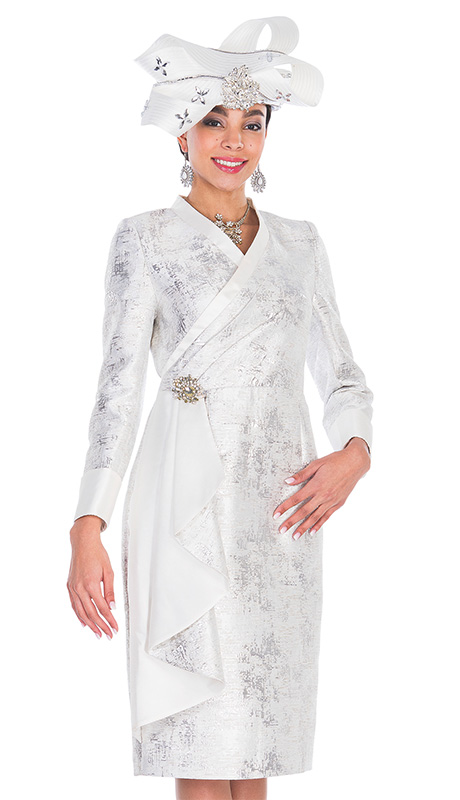 Champagne Italy 5311-H ( 1pc Metallic Brocade Womens Church Dress With Silver Shimmer Accents )-Hat