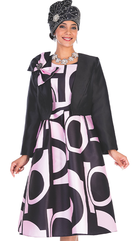 Champagne Italy 5630-H ( 2pc Satin Womens Church Dress With Geometric Pattern Dress )-Hat