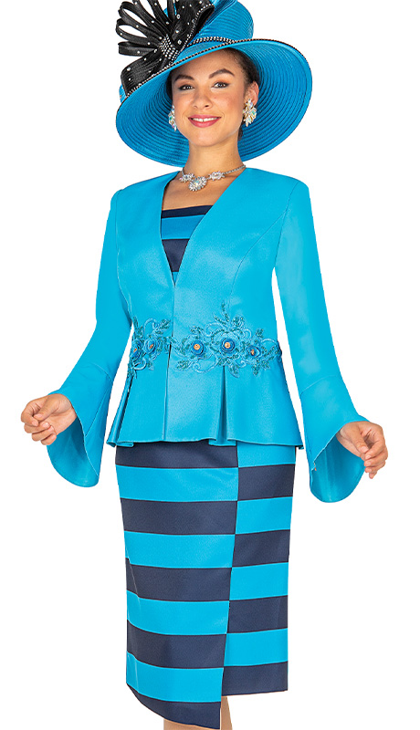 Champagne Italy 5674-H ( 2pc Satin Womens Church Suit With Floral Designed Midriff )-Hat