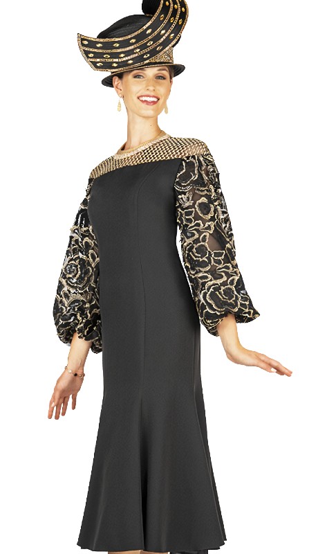 Champagne Italy 5605 ( 1pc Renova And Metalic Lace Long Dress )-Hat