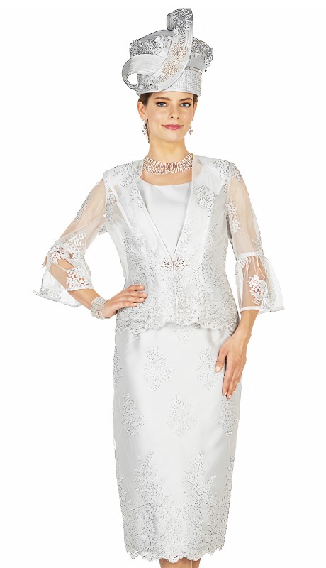 Champagne Italy 5614 ( 3pc Church Suit With Twill Satin And Metalic Lace Jacket And Skirt)-Hat