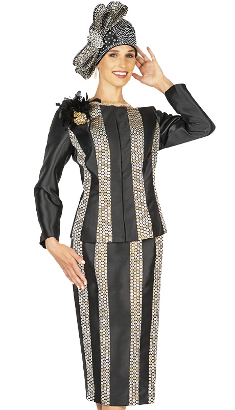 Champagne Italy 5619 ( 2pc Renovo And Metalic Brocade Jacket And Skirt )-Hat