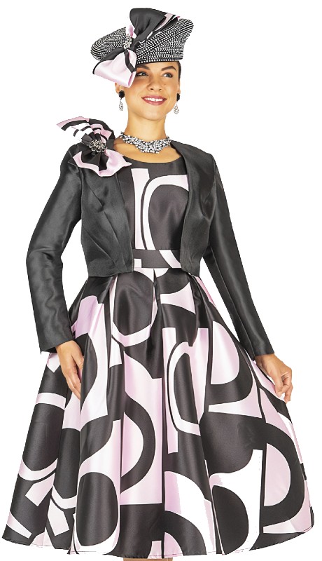 Champagne Italy 5630 ( 2pc Ladies Church Suit With Twill Satin Print Long Dress And Top )-Hat