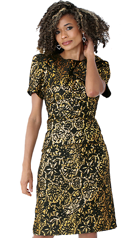 Chancele 9703-GO ( 1pc Brocade Dress With Modern Floral Pattern )