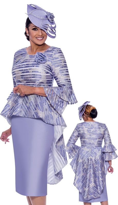 Dorinda Clark Cole 2612 ( 2pc Novelty With Silk Look Womens Skirt Suit For Church With Printed High Low Peplum Jacket )-Hat