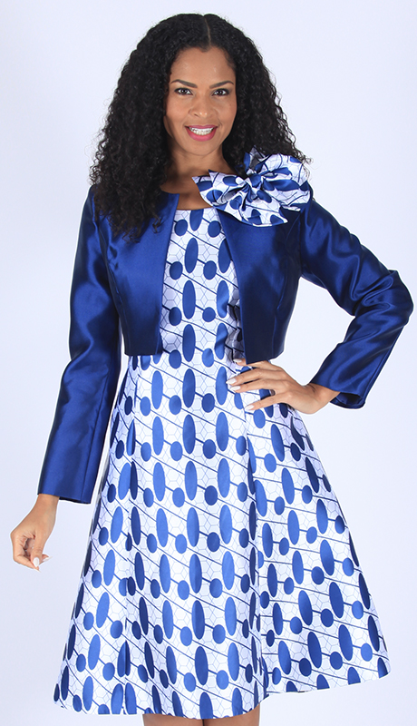 Diana Couture 8615-NWW ( 2pc Silk Look Jacket Dress With Elegant Bow And Unique Pattern )