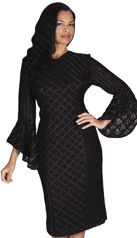 Diana Couture 8566-BLK  ( 1pc Satin Womens Dress For Church With Beautiful And Elegant Bell Sleeves )