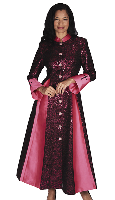 Diana Couture 8599-FSH ( 1pc Silk Women Sunday Robe For Church With Cross Embroidery On Sleeves ) 