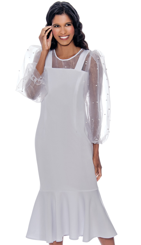 Nubiano 1961 ( 1pc Ponte Knit Womens Church Dress With Sheer Organza Lace Sleeves )