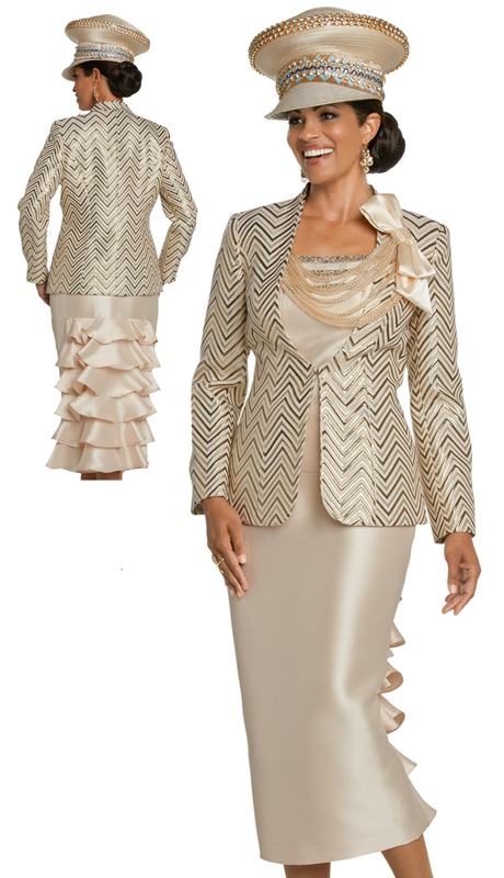 Donna Vinci 5633-CG ( 3pc Exclusive Novelty Silk Suit For Church With Attached Rhinestone Trimmed Necklace ) - Hat