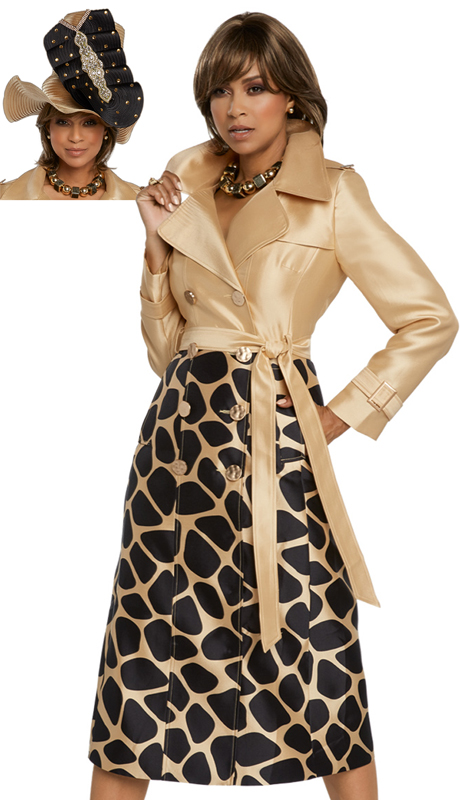 Donna Vinci 11812-GB ( 1pc Exclusive Silk Dress Trimmed With Gold Buttons )-Hat