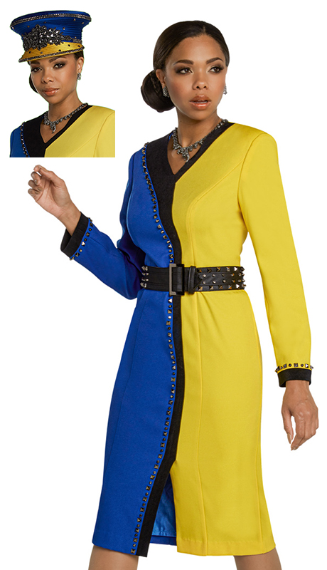 Donna Vinci 11772-RY ( 1pc Exclusive PeachSkin Womens Dress For Church Trimmed With Gunmetal Shaped Studs ) - Hat