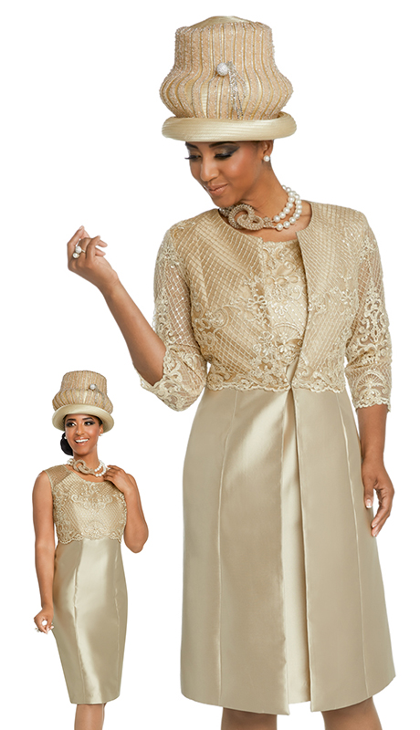 Donna Vinci 11784-CH ( 2pc Exclusive Silk Womens Church Dress Designed With Exclusive Embroidered Guipure Lace )-Hat