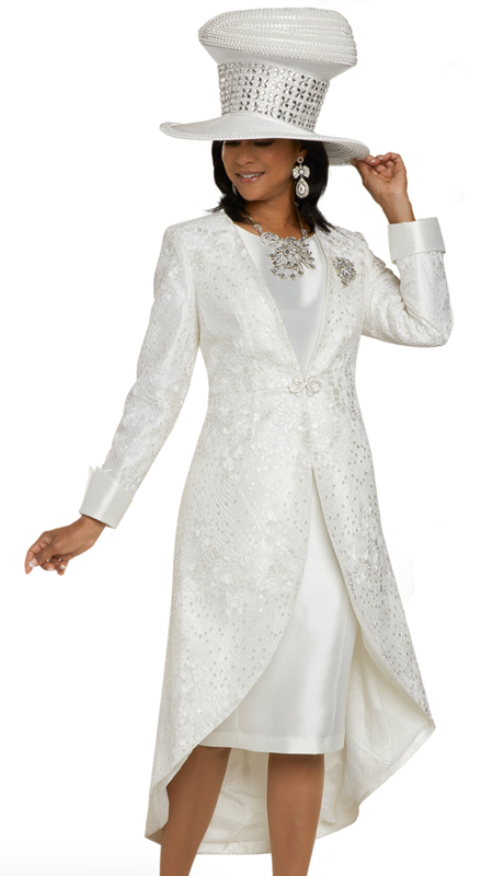 Donna Vinci 11906 ( 2pc Exclusive Novelty Womens Church Dress With Exquisite Lace Embroidery And Rhinestone Buckle )-Hat