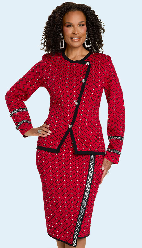 Donna Vinci Knit 13451-RED Womens Church Suit