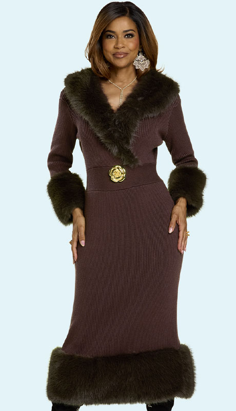Donna Vinci Knit 13455-BRN Womens Church Dress