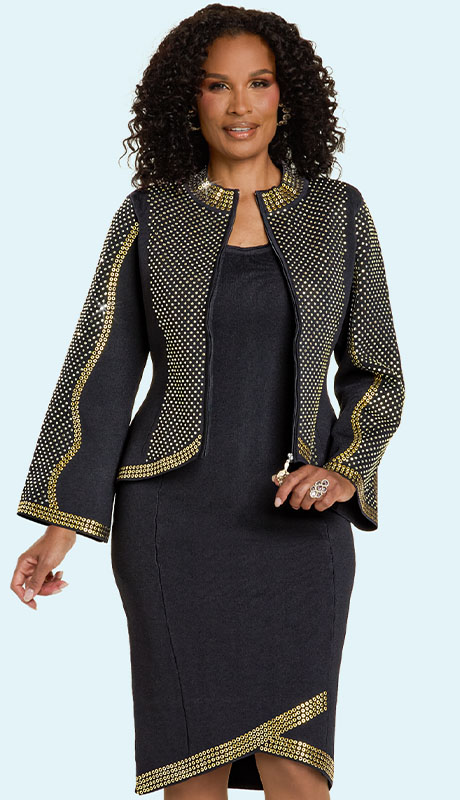 Donna Vinci Knit 13448-BLK Womens Church Dress