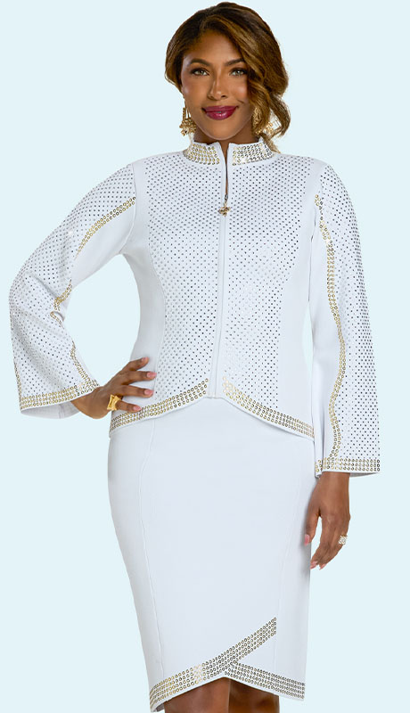 Donna Vinci Knit 13448-WHT Womens Church Dress