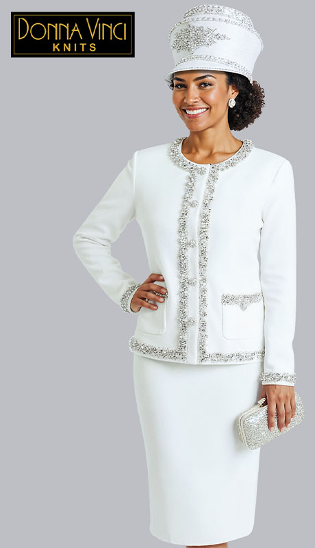 Donna Vinci Knit 13468-WHT Womens Church Suit