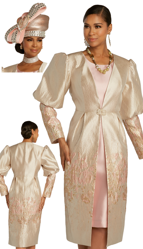 Donna Vinci 5681 ( 2pc Novelty, Brocade, And Silk Womens Church Dress  Trimmed With Rhinestone Buckle )-Hat