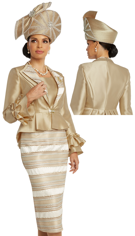 Donna Vinci 5669 ( 3pc Novelty With Silk Womens Church Suit With Detachable Broach And Rhinestone Buckle )-Hat