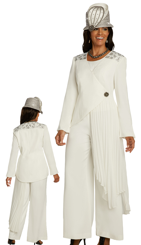 Donna Vinci 5665 ( 3pc PeachSkin Womens Wardrober For Church With Pleated Chiffon Trimmed With Rhinestones And Pearls, And Decorative Rhinestone Button )-Hat