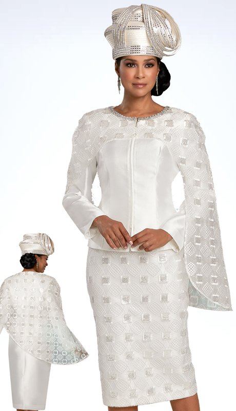 Donna Vinci 11916 ( 2pc Exclusive Sillk And Novelty Womens Church Suit With Beautiful Rhinestone Trimmed Neck Design )-Hat