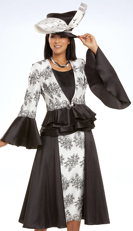 Donna Vinci 5723 ( 3pc Exclusive Silk Ladies Church Suit With Novelty Embroidered Fabric, And Trimmed With Rhinestone Buckle )-Hat