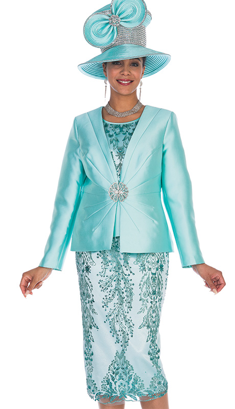Elite Champagne 5728-H ( 2pc Ladies Silk Church Suit With Floral Pattern On Skirt And Rhinestone Clasp )-Hat
