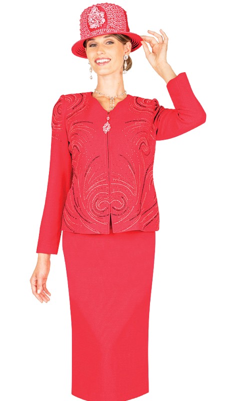 Elite Champagne 5654 ( 2pc Ladies Church Suit With Designed Zipper Jacket And Skirt )-Hat