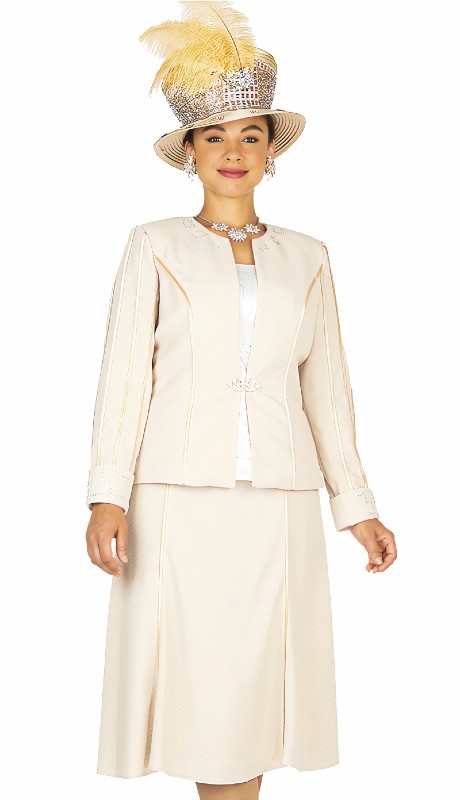 Elite Champagne 5658 ( 3pc Ladies Church Suit With Jacket And Skirt )-Hat