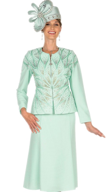 Elite Champagne 5661 ( 2pc Ladies Church Suit With Design Jacket And Skirt )-Hat