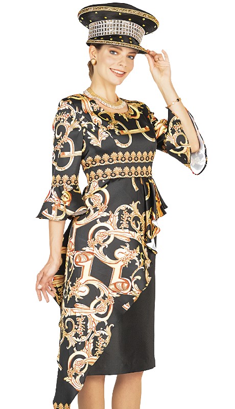 Elite Champagne 5662 ( 1pc Exclusive Print Satin Ladies Church Suit )-Hat