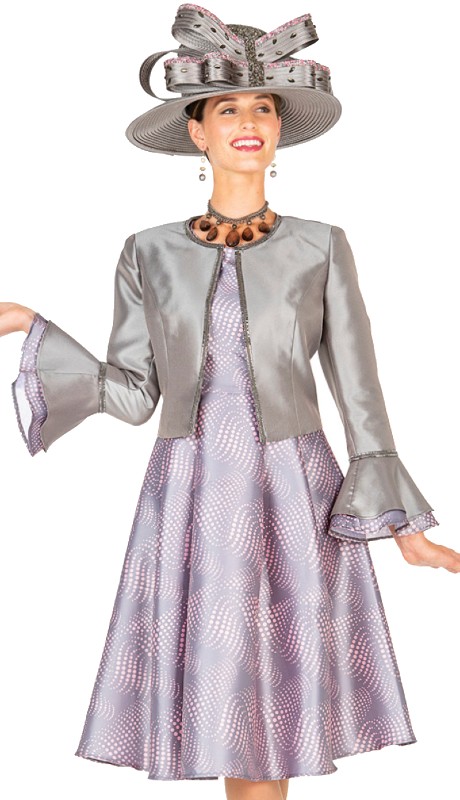 Elite Champagne 5664 ( 2pc Ladies Church Suit With Printed Twill Satin Dress And jacket )-Hat